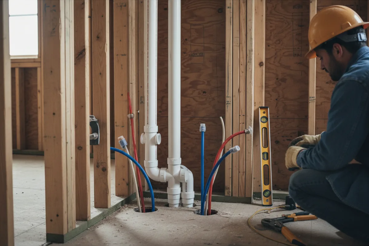 Drain and supply rough-in during Sump Pump Repair in Ridley Park